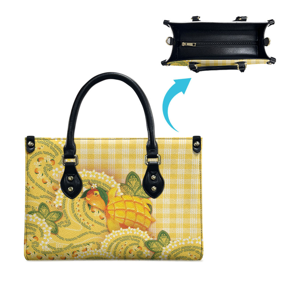 Hawaii Palaka Leather Bag Cute Ripe Mango Turtle On The Waves DT05 - Polynesian Pride
