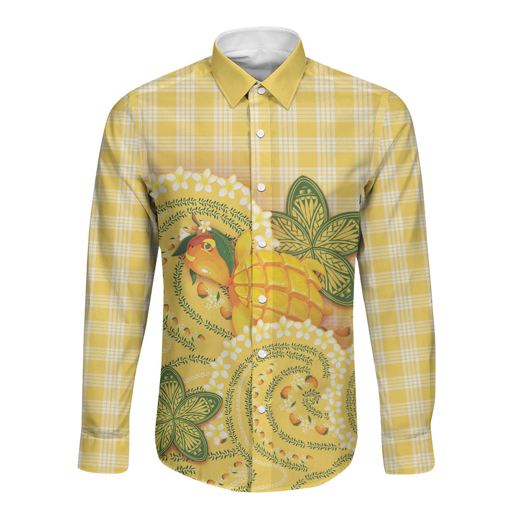 Hawaii Palaka Long Sleeve Button Shirt Cute Ripe Mango Turtle On The Waves DT05 Unisex Yellow - Polynesian Pride