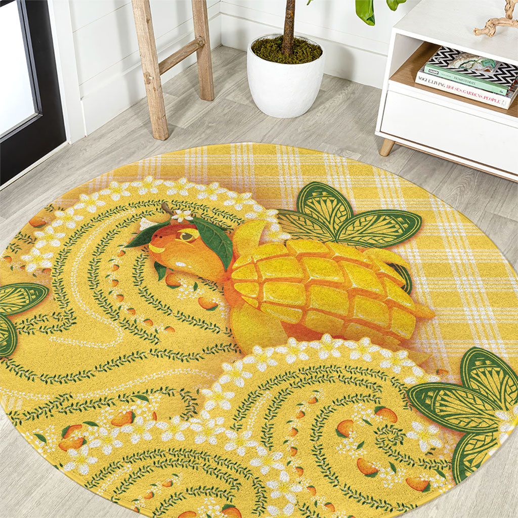 Hawaii Palaka Round Carpet Cute Ripe Mango Turtle On The Waves DT05 Yellow - Polynesian Pride