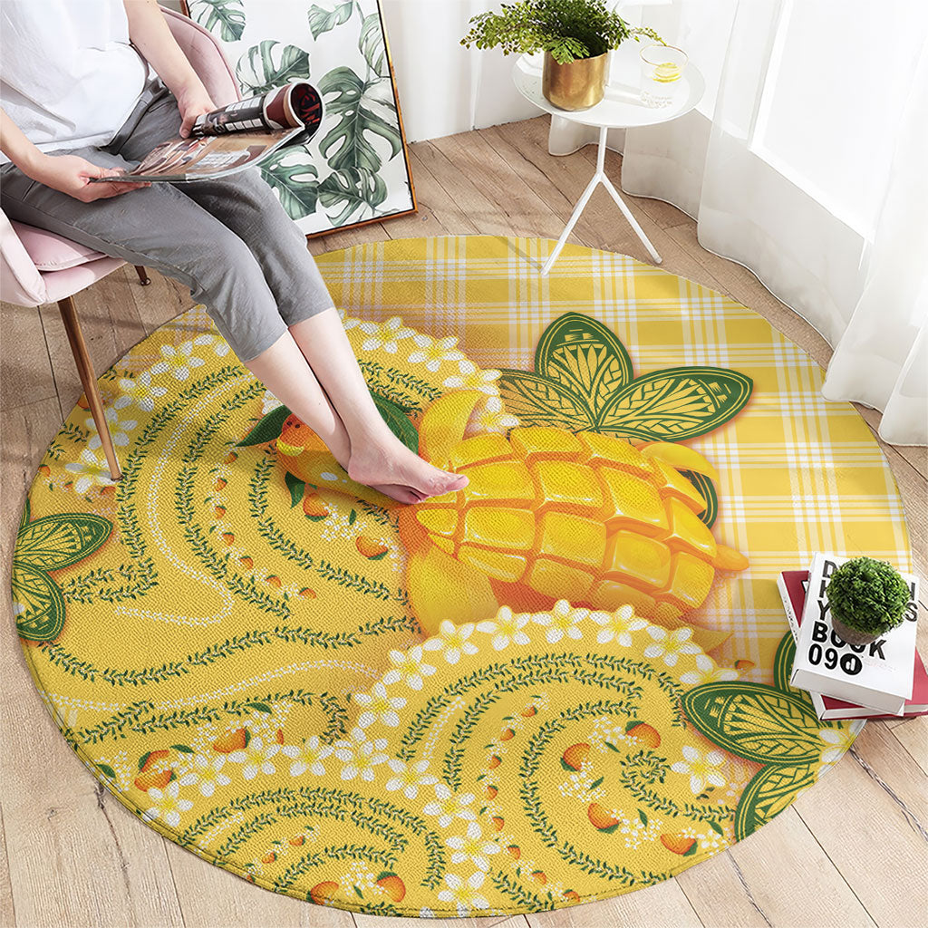 Hawaii Palaka Round Carpet Cute Ripe Mango Turtle On The Waves DT05 - Polynesian Pride
