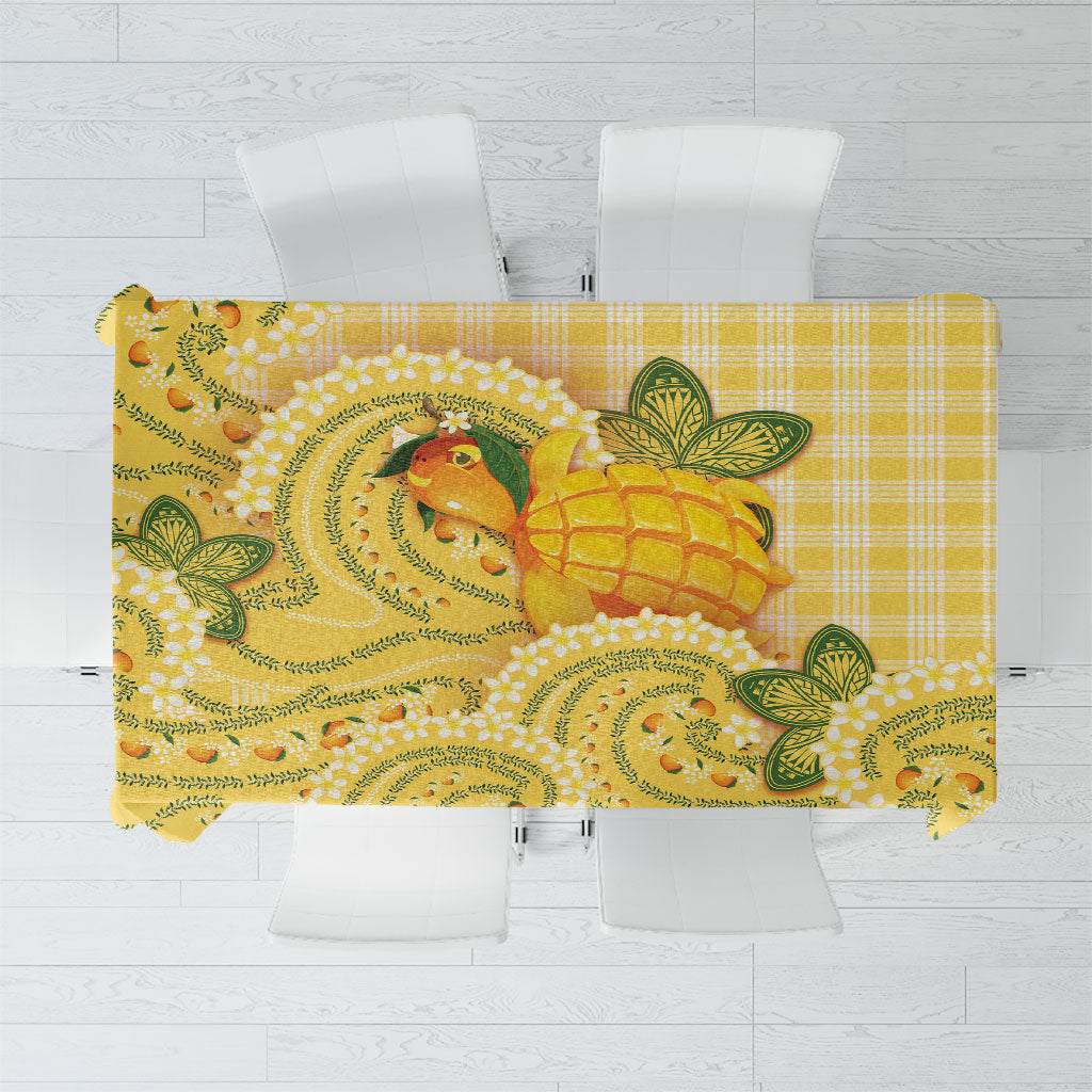 Hawaii Palaka Tablecloth Cute Ripe Mango Turtle On The Waves DT05 Yellow - Polynesian Pride