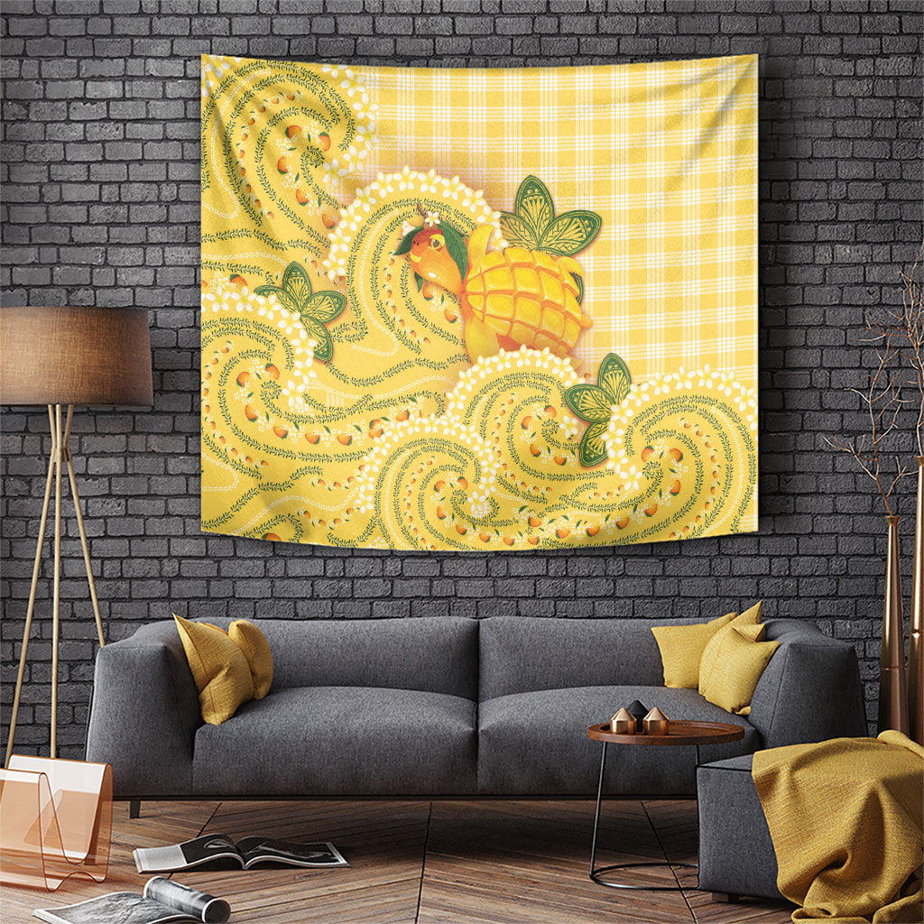 Hawaii Palaka Tapestry Cute Ripe Mango Turtle On The Waves DT05 Yellow - Polynesian Pride