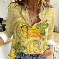 Hawaii Palaka Women Casual Shirt Cute Ripe Mango Turtle On The Waves DT05 Female Yellow - Polynesian Pride