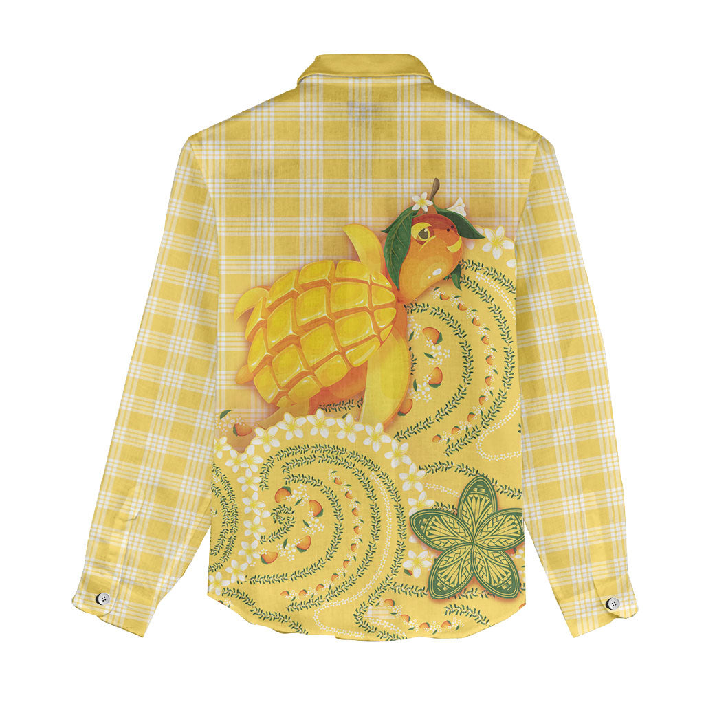 Hawaii Palaka Women Casual Shirt Cute Ripe Mango Turtle On The Waves DT05 - Polynesian Pride