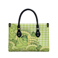 Hawaii Palaka Leather Bag Cute Green Mango Turtle On The Waves DT05 - Polynesian Pride