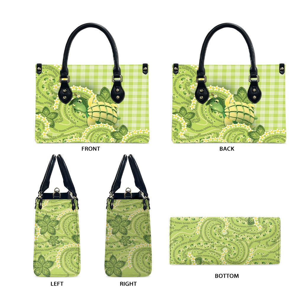 Hawaii Palaka Leather Bag Cute Green Mango Turtle On The Waves DT05 - Polynesian Pride