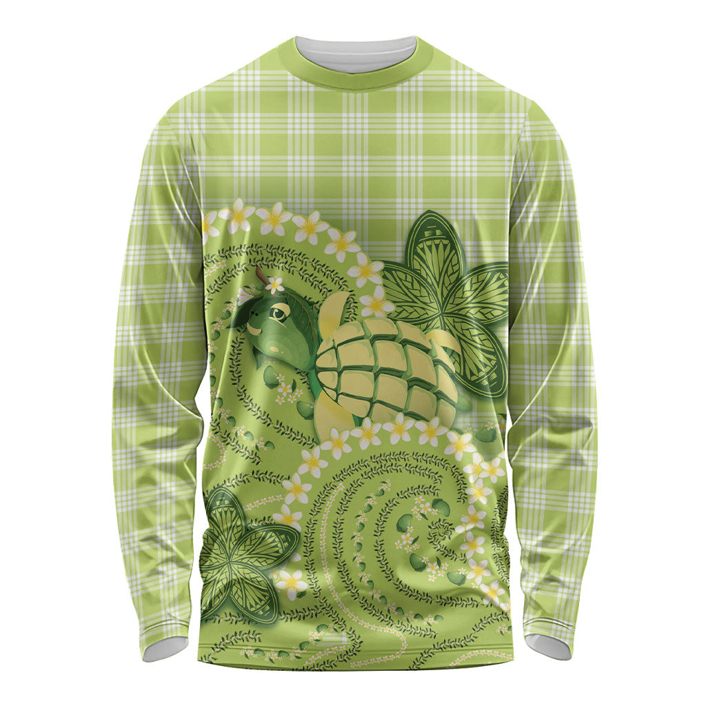 Hawaii Palaka Long Sleeve Shirt Cute Green Mango Turtle On The Waves DT05 Unisex Green - Polynesian Pride