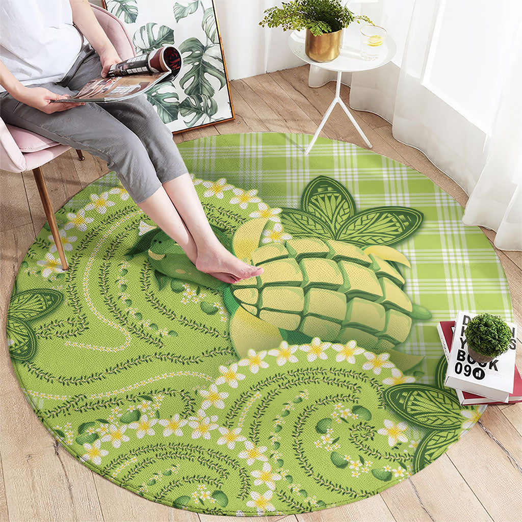 Hawaii Palaka Round Carpet Cute Green Mango Turtle On The Waves DT05 - Polynesian Pride