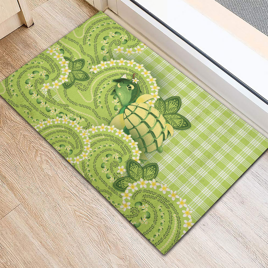 Hawaii Palaka Rubber Doormat Cute Green Mango Turtle On The Waves DT05 - Polynesian Pride