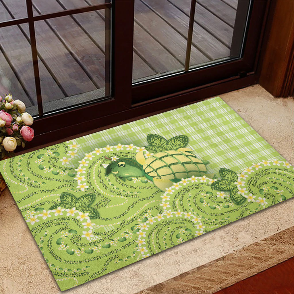 Hawaii Palaka Rubber Doormat Cute Green Mango Turtle On The Waves DT05 - Polynesian Pride