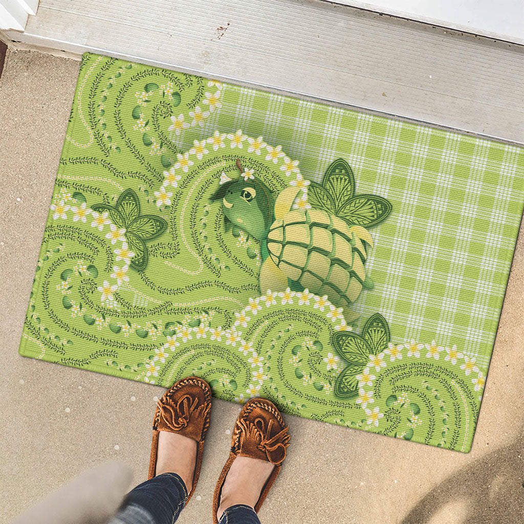 Hawaii Palaka Rubber Doormat Cute Green Mango Turtle On The Waves DT05 - Polynesian Pride