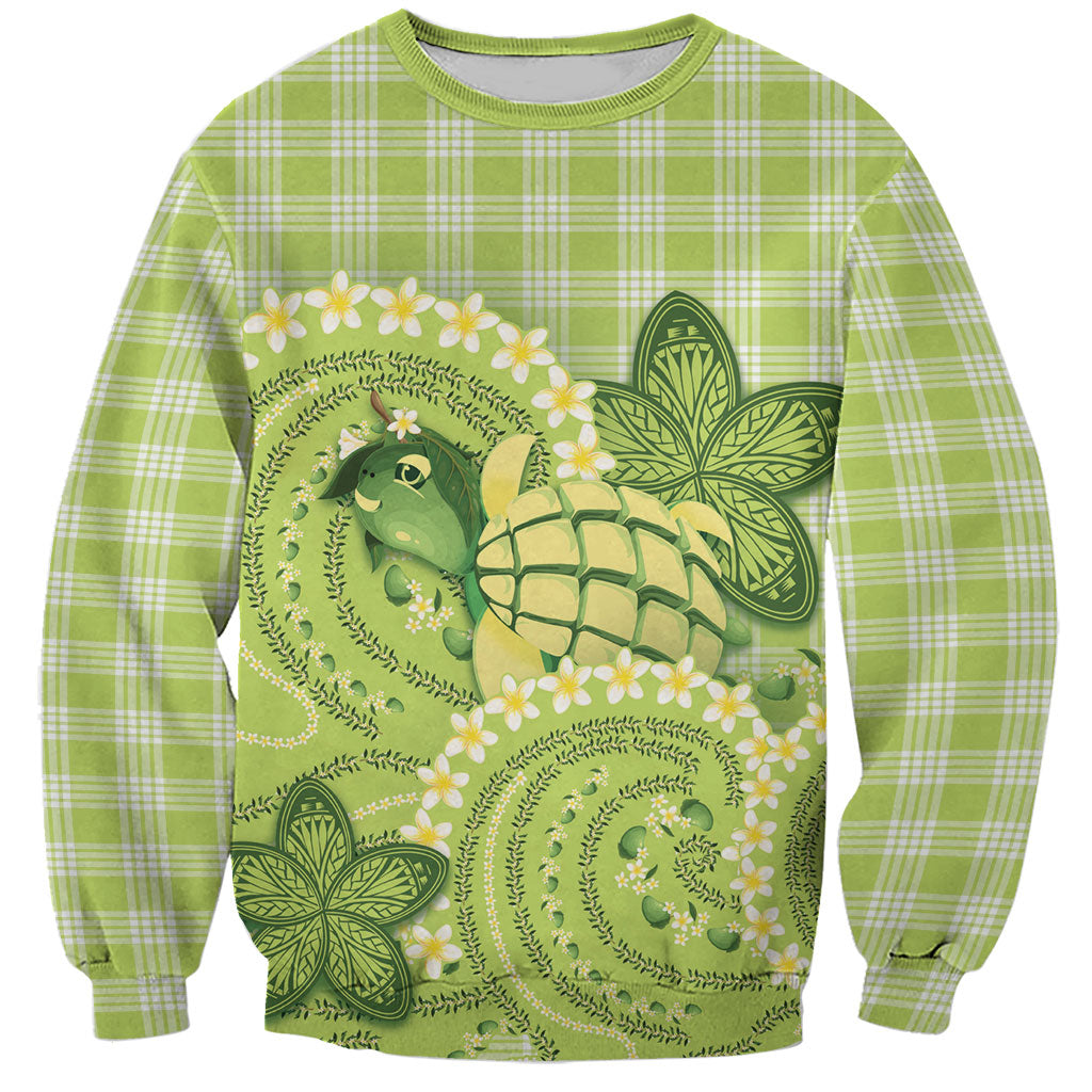 Hawaii Palaka Sweatshirt Cute Green Mango Turtle On The Waves DT05 Unisex Green - Polynesian Pride