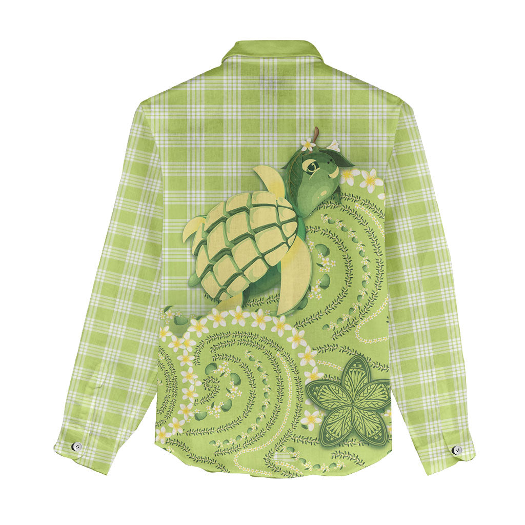 Hawaii Palaka Women Casual Shirt Cute Green Mango Turtle On The Waves DT05 - Polynesian Pride