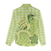 Hawaii Palaka Women Casual Shirt Cute Green Mango Turtle On The Waves DT05 - Polynesian Pride