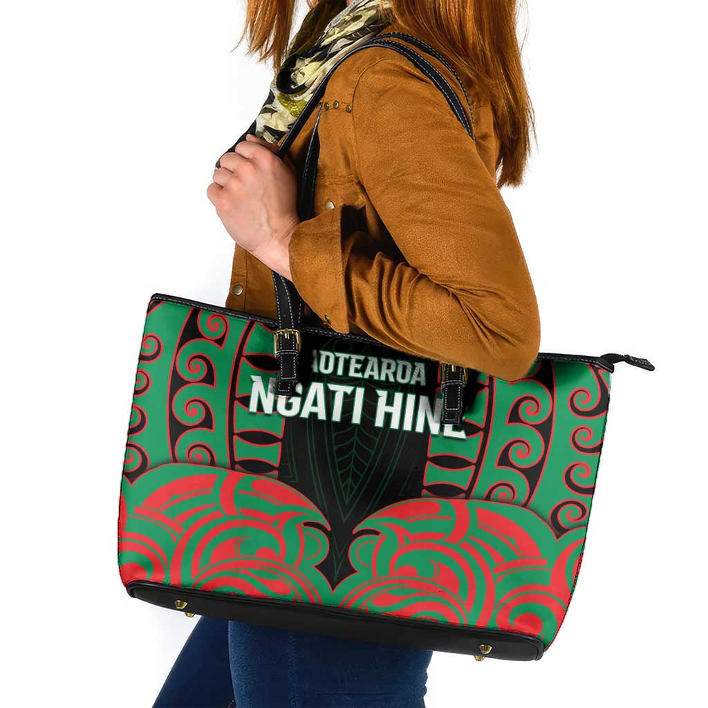 Aotearoa Ngati Hine Leather Tote Bag Maori Pattern New Zealand DT05 Green - Polynesian Pride