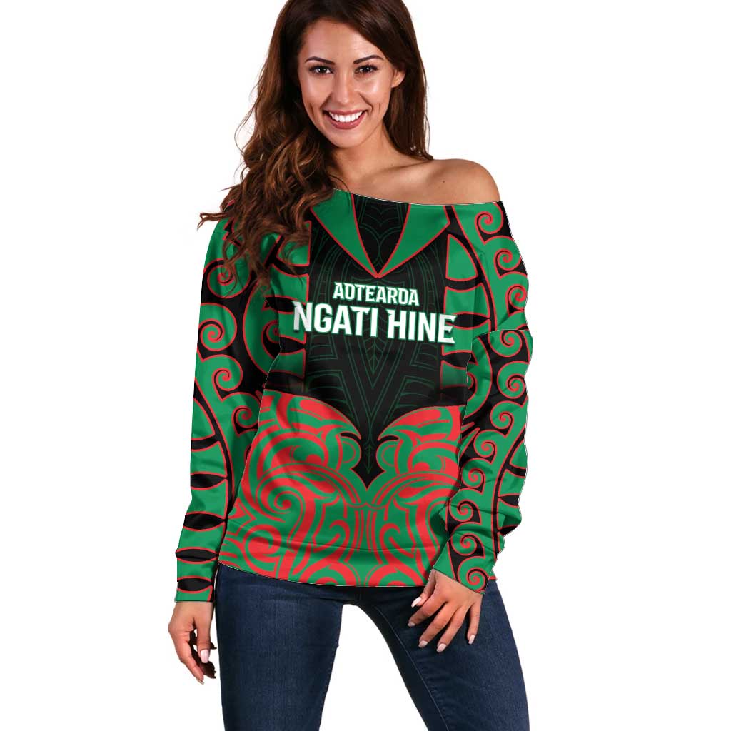 Custom Aotearoa Ngati Hine Off Shoulder Sweater Maori Pattern New Zealand DT05 Women Green - Polynesian Pride