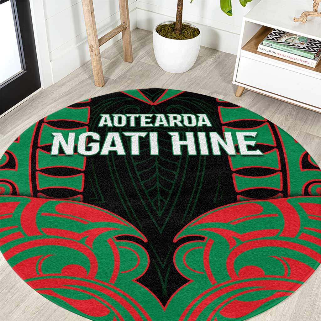 Aotearoa Ngati Hine Round Carpet Maori Pattern New Zealand DT05 Green - Polynesian Pride