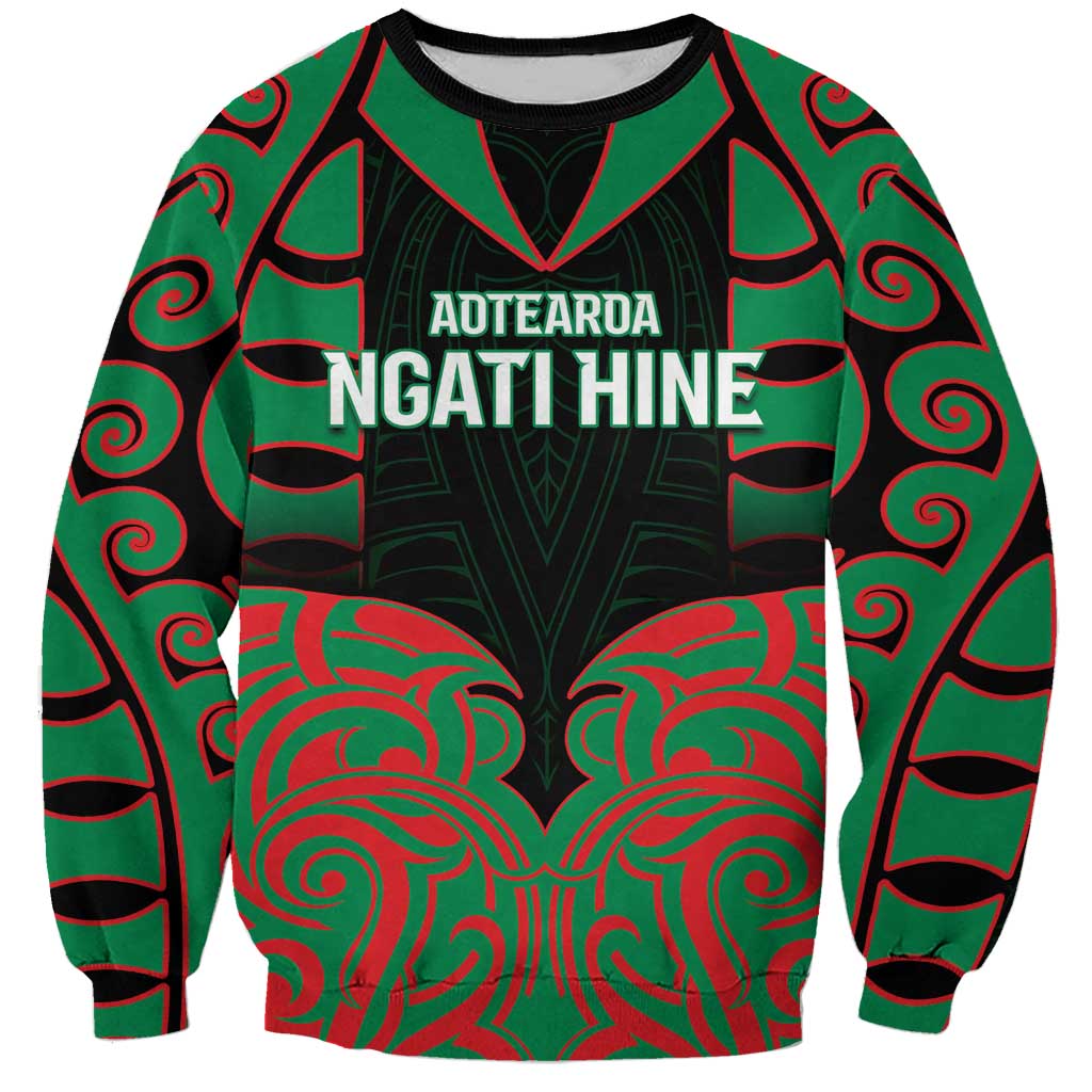 Custom Aotearoa Ngati Hine Sweatshirt Maori Pattern New Zealand DT05 Unisex Green - Polynesian Pride