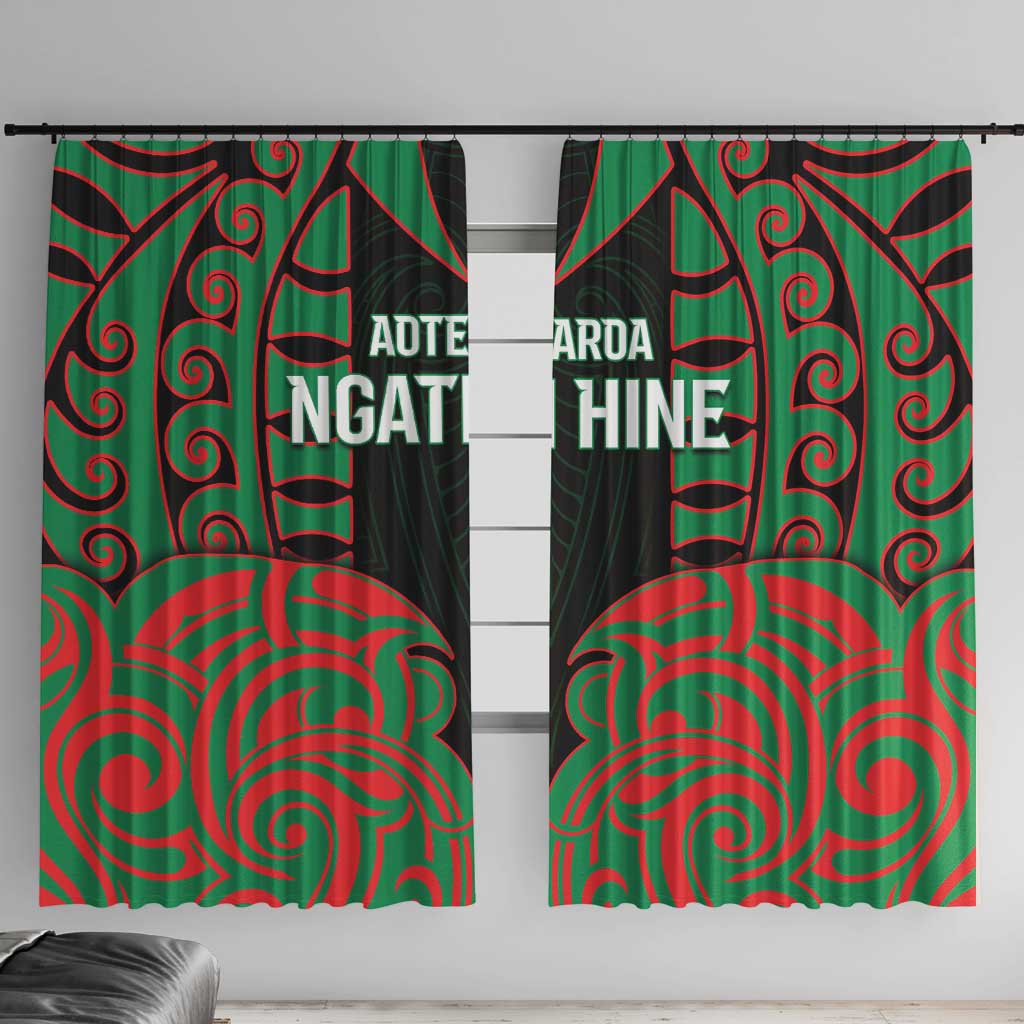 Aotearoa Ngati Hine Window Curtain Maori Pattern New Zealand DT05 With Hooks Green - Polynesian Pride