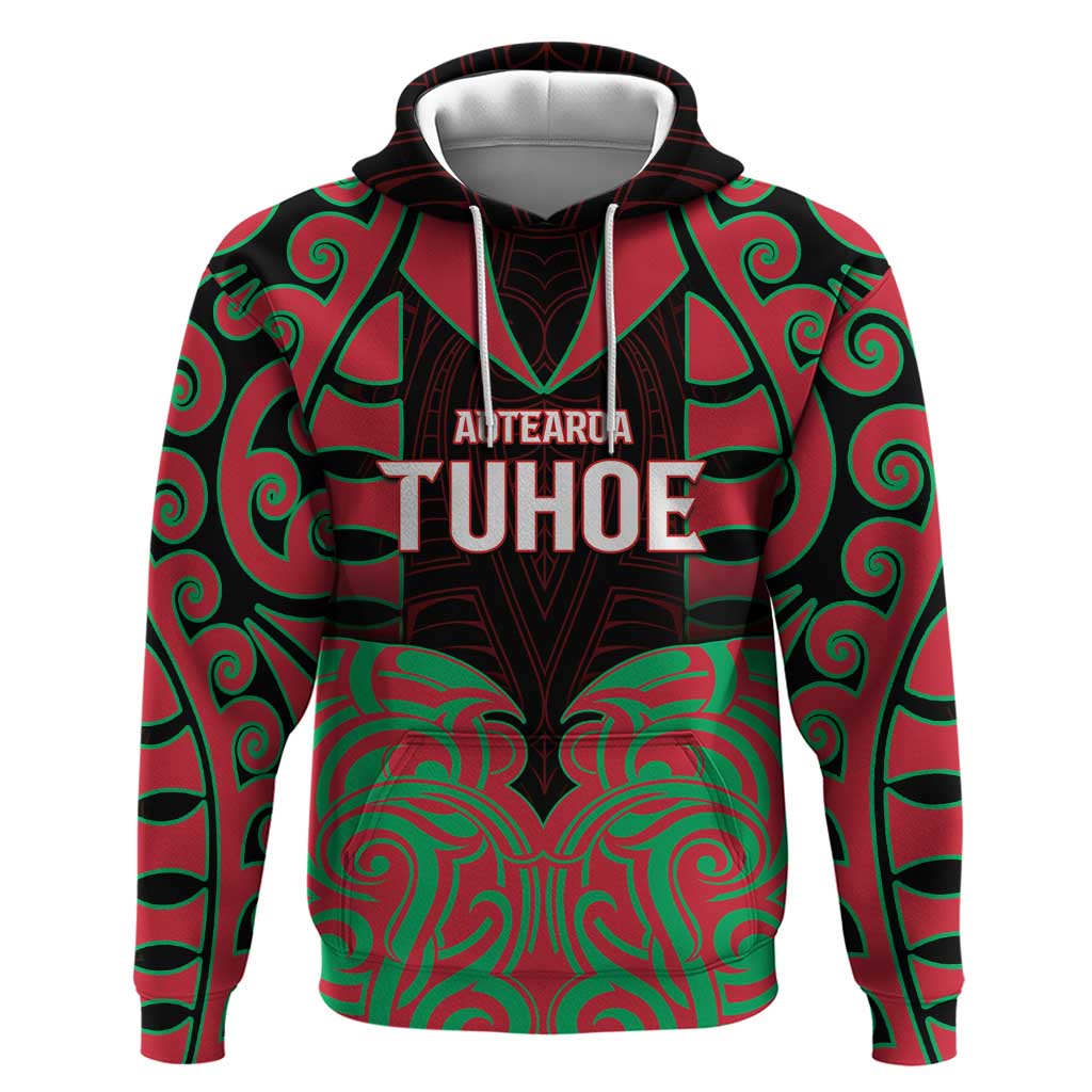 Custom Aotearoa Tuhoe Hoodie Maori Pattern New Zealand DT05 Pullover Hoodie Red - Polynesian Pride