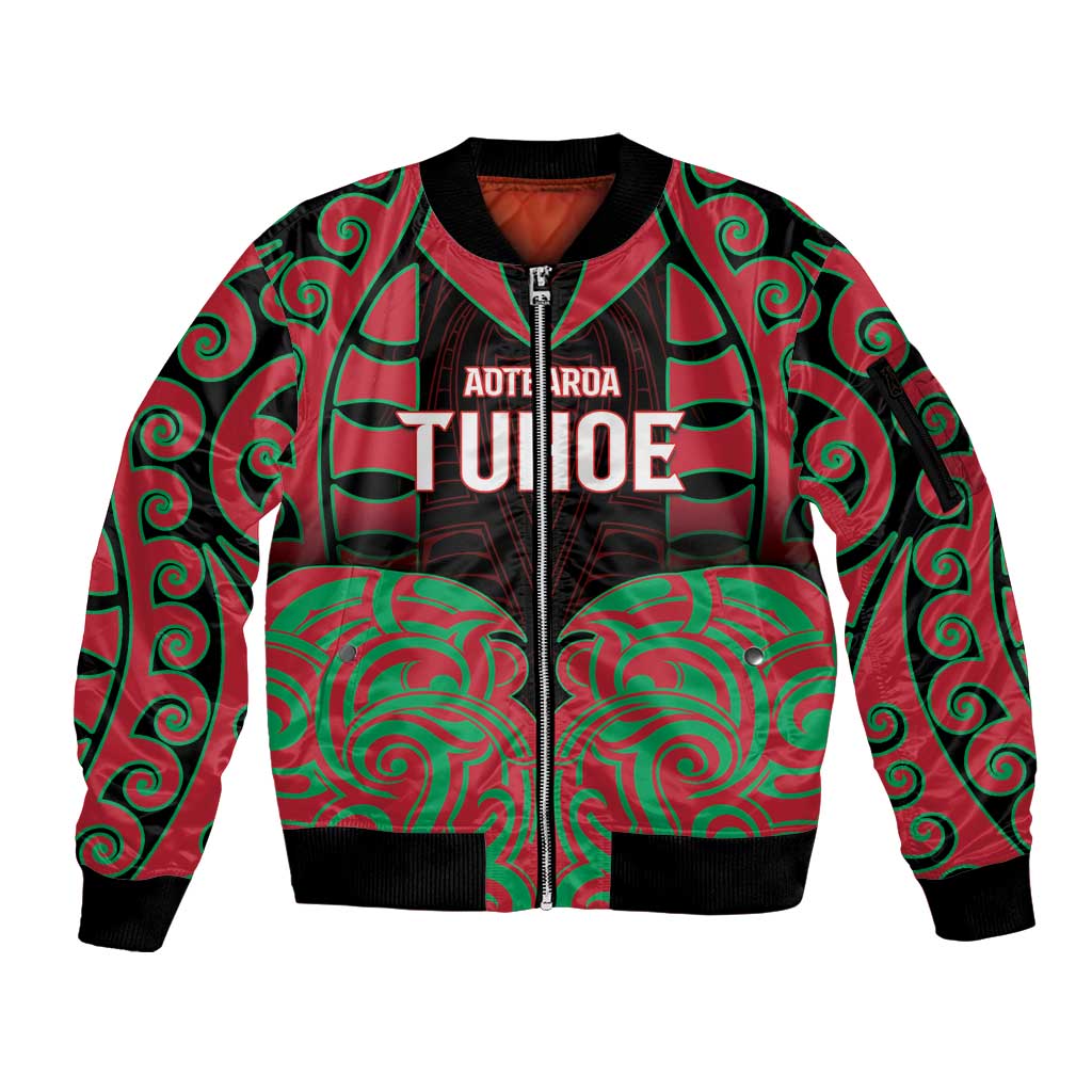 Custom Aotearoa Tuhoe Sleeve Zip Bomber Jacket Maori Pattern New Zealand DT05 Unisex Red - Polynesian Pride