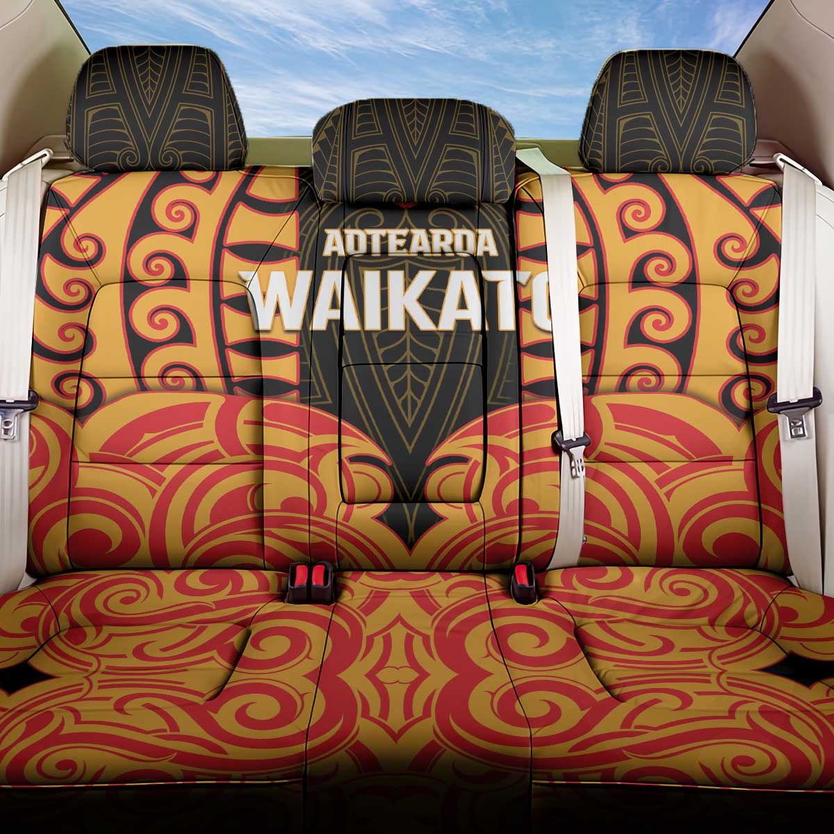 Aotearoa Waikato Back Car Seat Cover Maori Pattern New Zealand DT05 One Size Orange - Polynesian Pride