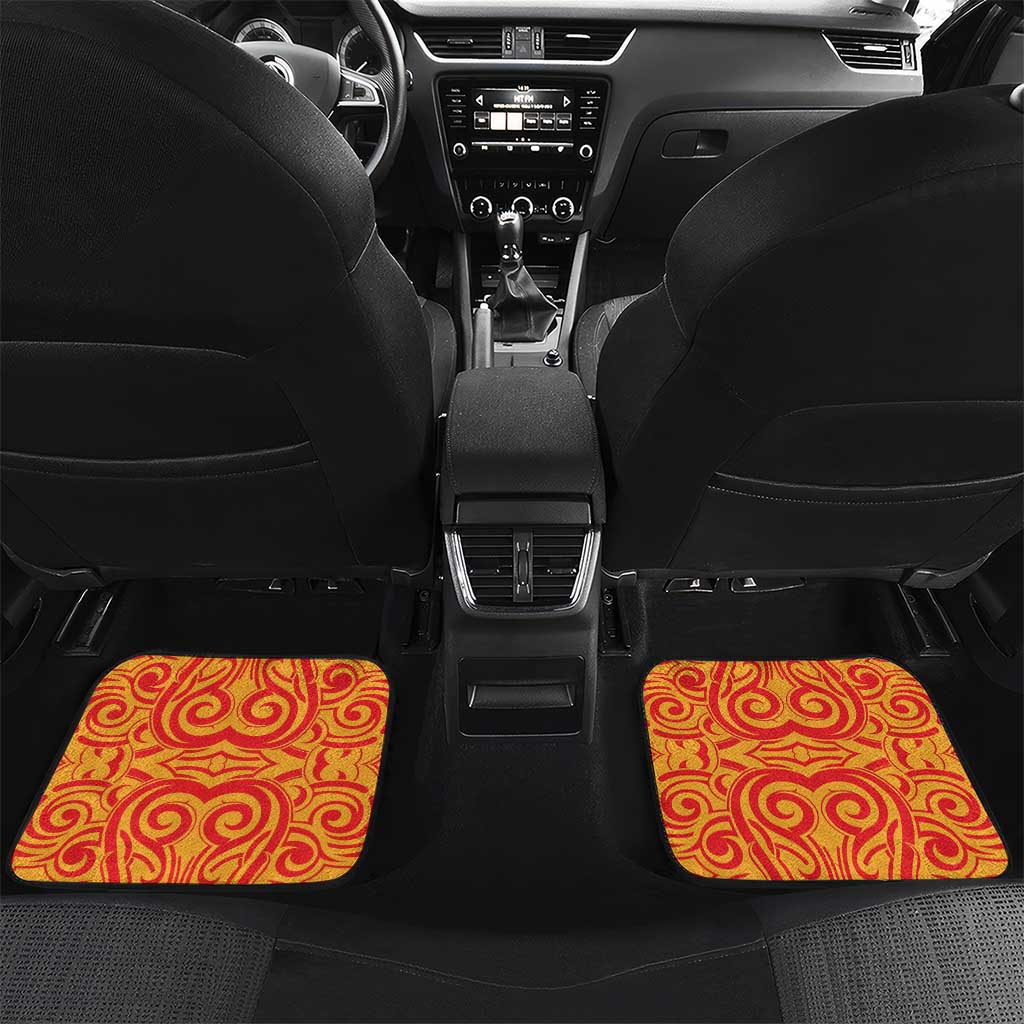 Aotearoa Waikato Car Mats Maori Pattern New Zealand DT05 Set 2pcs - Back Orange - Polynesian Pride