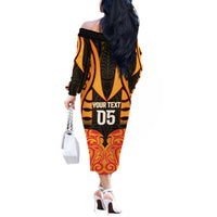 Custom Aotearoa Waikato Off The Shoulder Long Sleeve Dress Maori Pattern New Zealand DT05 - Polynesian Pride