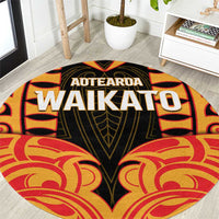 Aotearoa Waikato Round Carpet Maori Pattern New Zealand DT05 Orange - Polynesian Pride
