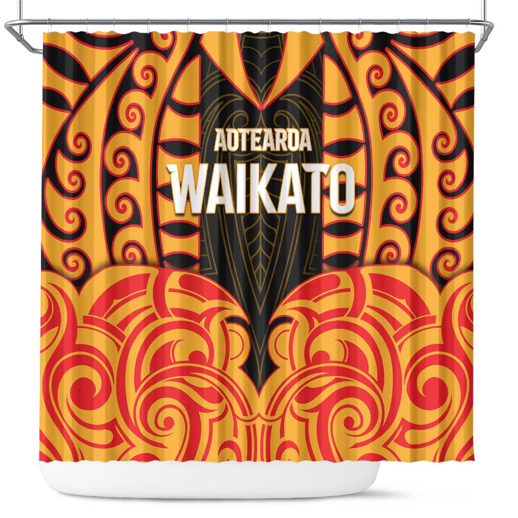 Aotearoa Waikato Shower Curtain Maori Pattern New Zealand DT05 Orange - Polynesian Pride