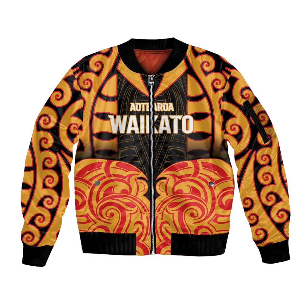 Custom Aotearoa Waikato Sleeve Zip Bomber Jacket Maori Pattern New Zealand DT05 Unisex Orange - Polynesian Pride