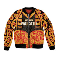 Custom Aotearoa Waikato Sleeve Zip Bomber Jacket Maori Pattern New Zealand DT05 Unisex Orange - Polynesian Pride