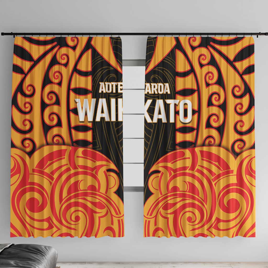 Aotearoa Waikato Window Curtain Maori Pattern New Zealand DT05 With Hooks Orange - Polynesian Pride