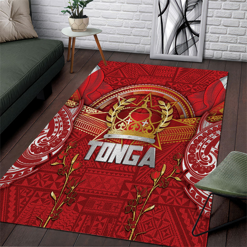 Tonga King's Birthday Area Rug Gold Royal Crown Tribal Patterns DT05 Red - Polynesian Pride