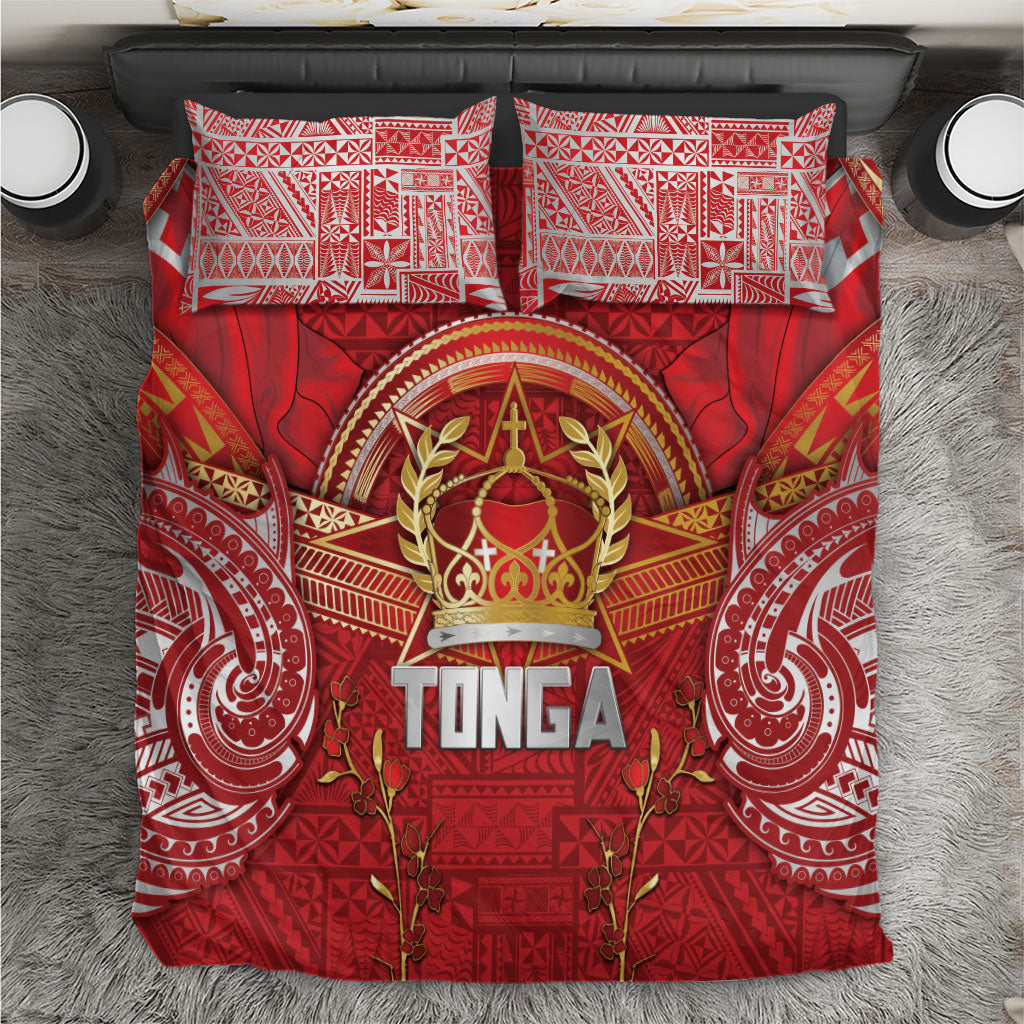 Tonga King's Birthday Bedding Set Gold Royal Crown Tribal Patterns DT05 Red - Polynesian Pride