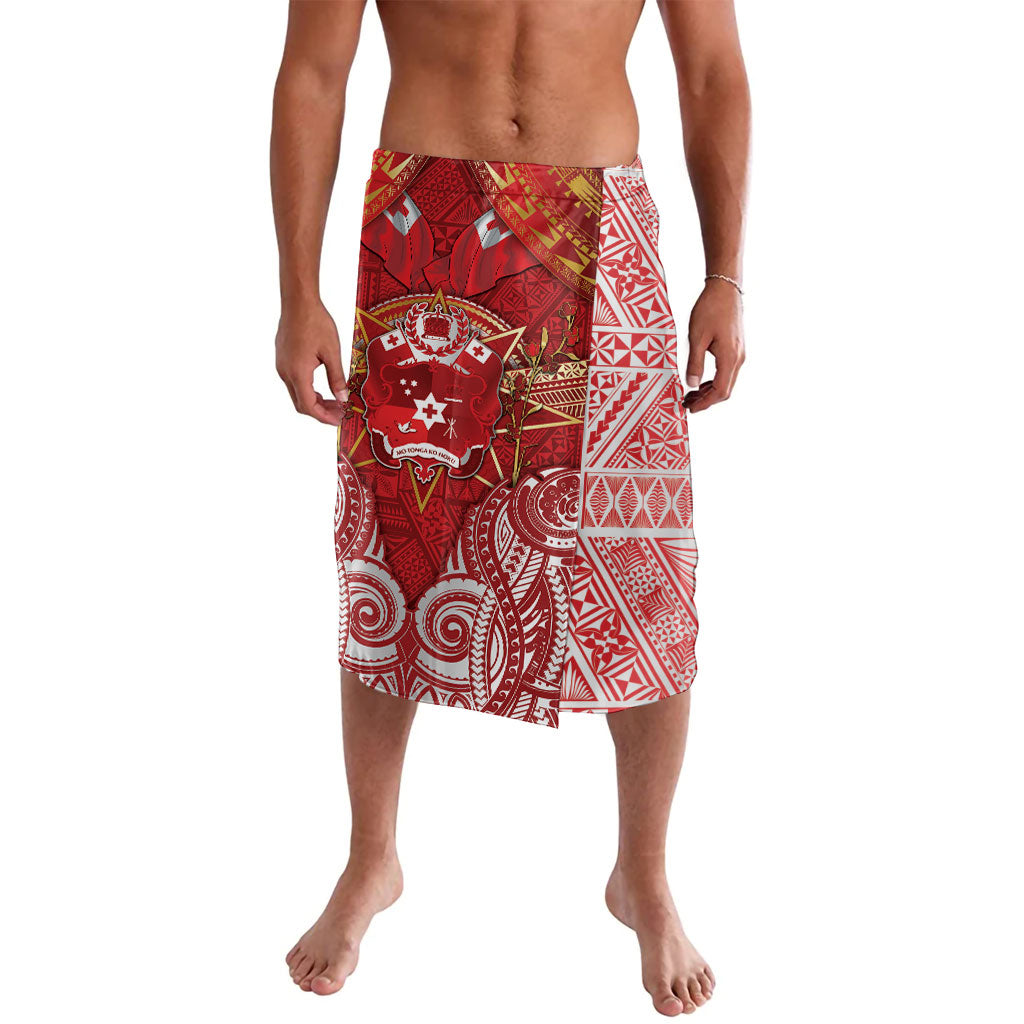 Tonga King's Birthday Lavalava Gold Royal Crown Tribal Patterns DT05 Red - Polynesian Pride