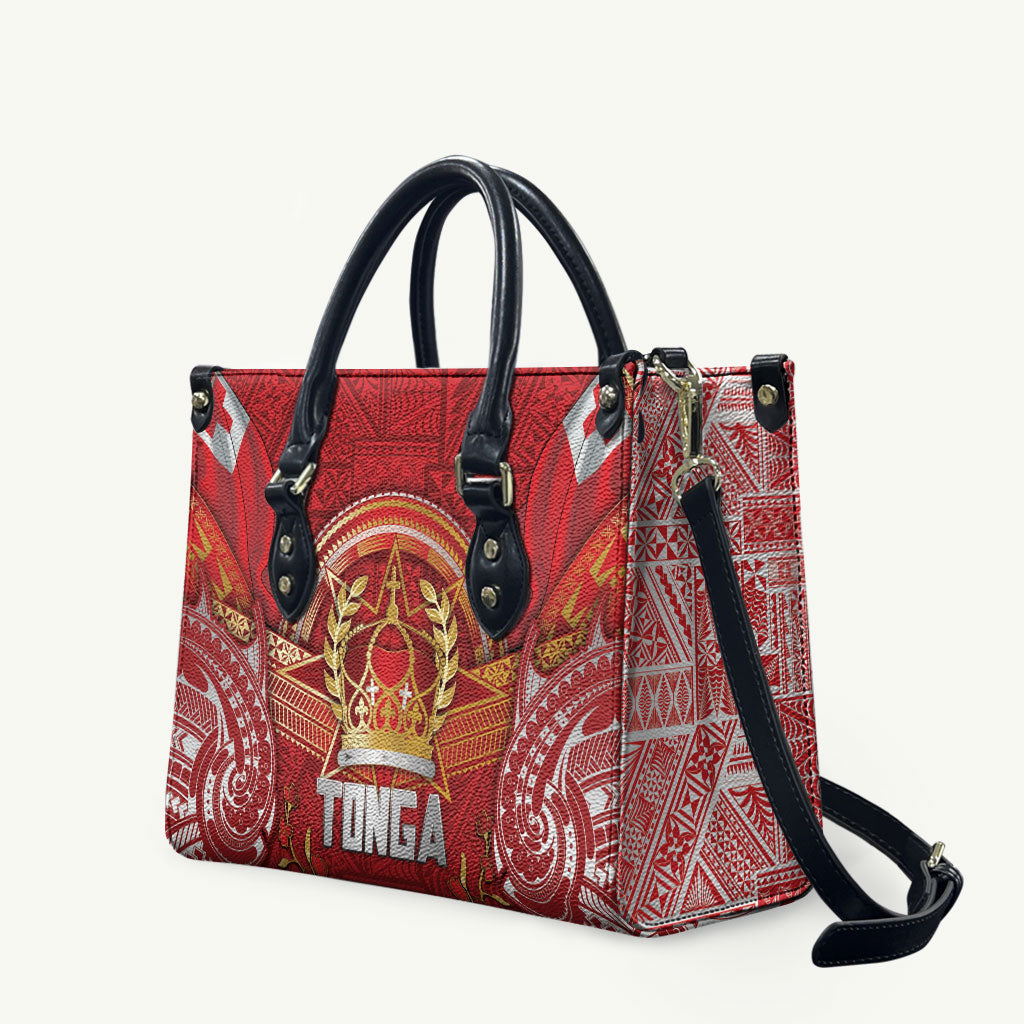 Tonga King's Birthday Leather Bag Gold Royal Crown Tribal Patterns DT05 Red - Polynesian Pride