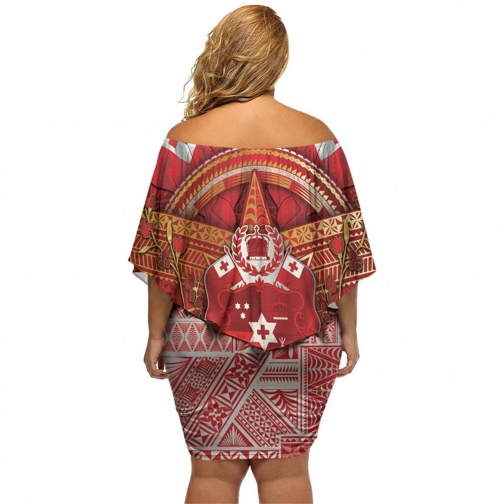 Tonga King's Birthday Off Shoulder Short Dress Gold Royal Crown Tribal Patterns DT05 - Polynesian Pride