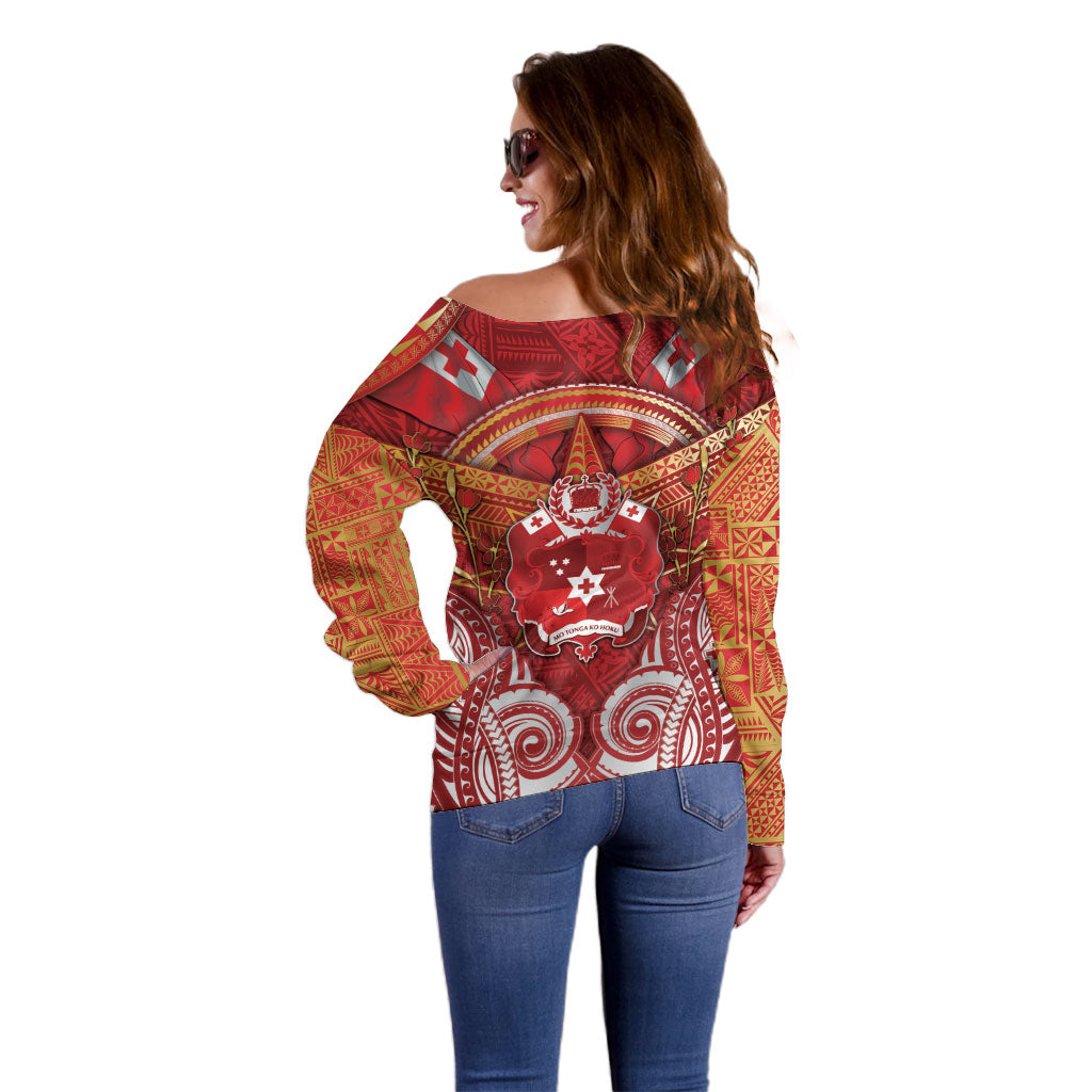 Tonga King's Birthday Off Shoulder Sweater Gold Royal Crown Tribal Patterns DT05 - Polynesian Pride