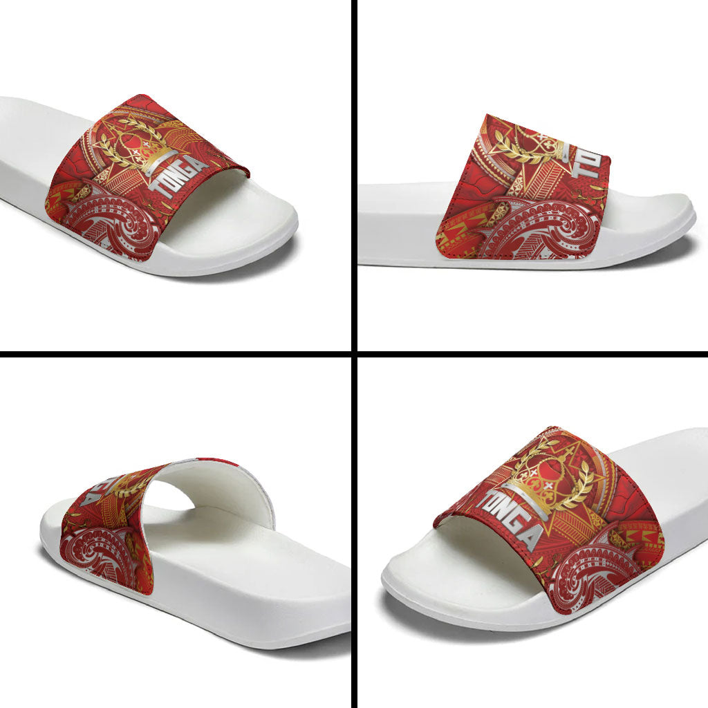 Tonga King's Birthday Slide Sandals Gold Royal Crown Tribal Patterns DT05 - Polynesian Pride