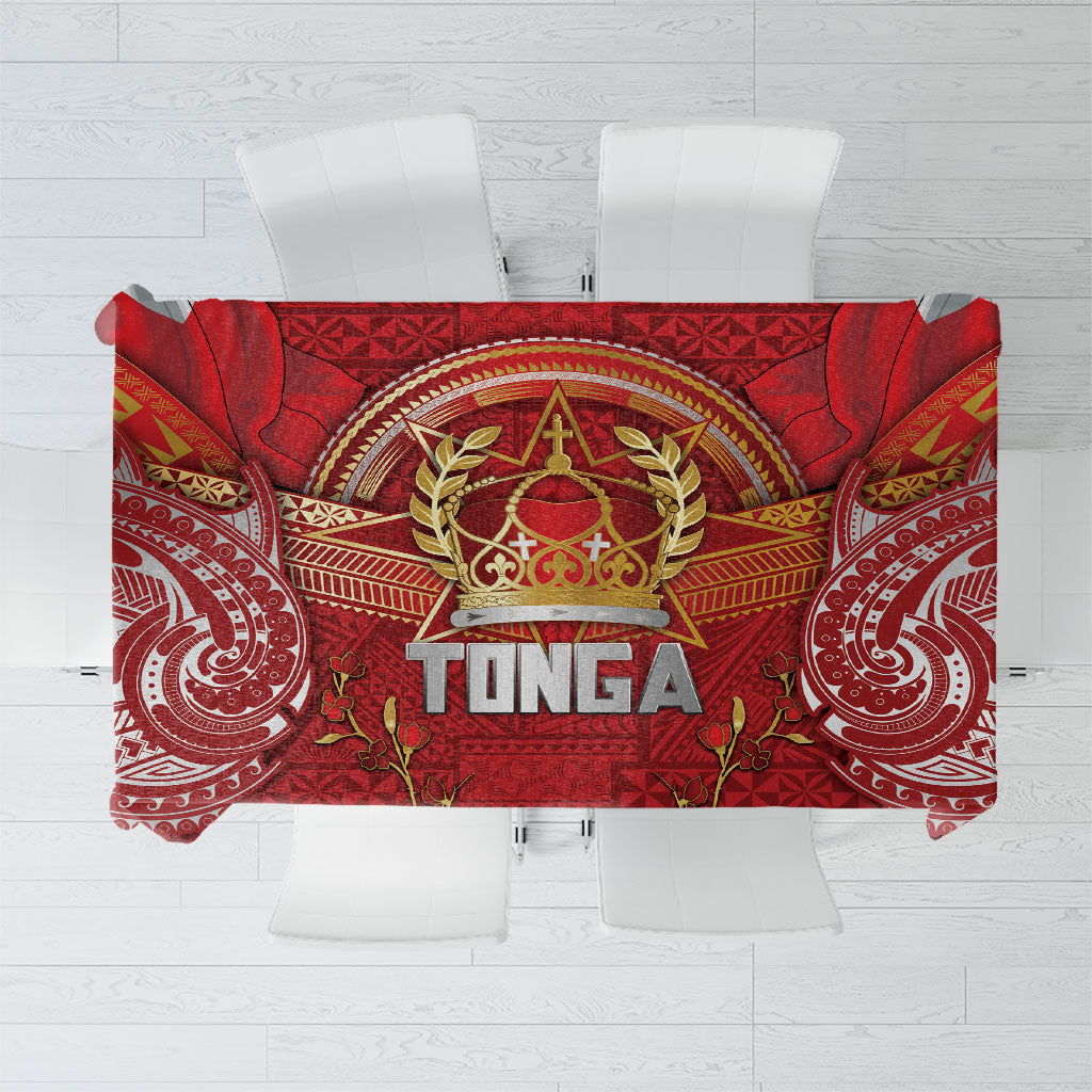 Tonga King's Birthday Tablecloth Gold Royal Crown Tribal Patterns DT05 Red - Polynesian Pride