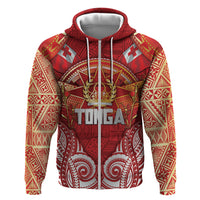 Tonga King's Birthday Zip Hoodie Gold Royal Crown Tribal Patterns DT05 Zip Hoodie Red - Polynesian Pride