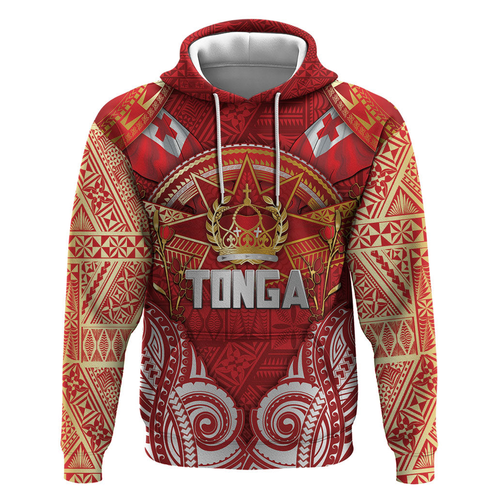 Tonga King's Birthday Zip Hoodie Gold Royal Crown Tribal Patterns DT05 Pullover Hoodie Red - Polynesian Pride