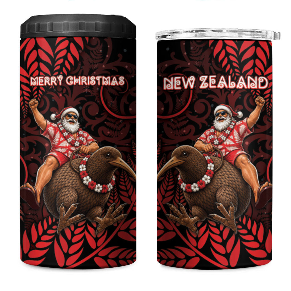 New Zealand Christmas 4 in 1 Can Cooler Tumbler Red Santa Riding Kiwi Bird Silver Fern DT05 One Size: 16 oz Red - Polynesian Pride