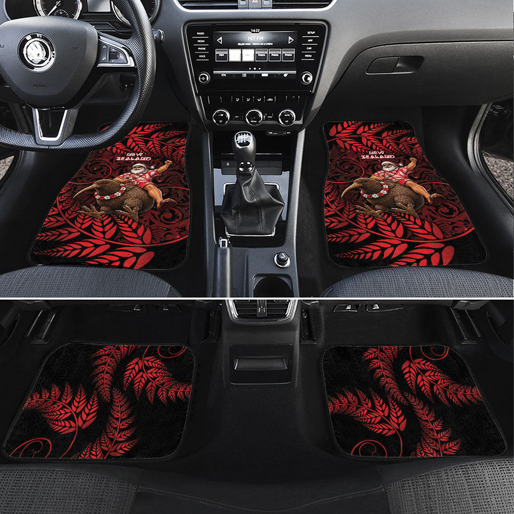 New Zealand Christmas Car Mats Red Santa Riding Kiwi Bird Silver Fern DT05 Set 4pcs Red - Polynesian Pride
