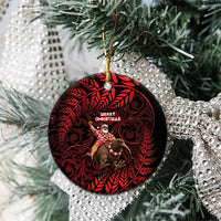 New Zealand Christmas Ceramic Ornament Red Santa Riding Kiwi Bird Silver Fern DT05 - Polynesian Pride