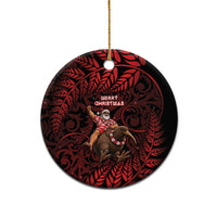 New Zealand Christmas Ceramic Ornament Red Santa Riding Kiwi Bird Silver Fern DT05 - Polynesian Pride