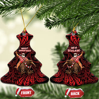 New Zealand Christmas Ceramic Ornament Red Santa Riding Kiwi Bird Silver Fern DT05 Christmas Tree Red - Polynesian Pride