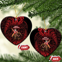 New Zealand Christmas Ceramic Ornament Red Santa Riding Kiwi Bird Silver Fern DT05 Heart Red - Polynesian Pride