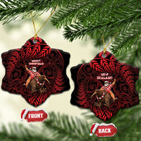 New Zealand Christmas Ceramic Ornament Red Santa Riding Kiwi Bird Silver Fern DT05 Snow Flake Red - Polynesian Pride